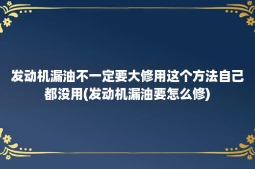 发动机漏油不一定要大修用这个方法自己都没用(发动机漏油要怎么修)