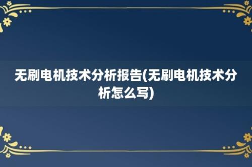 无刷电机技术分析报告(无刷电机技术分析怎么写)