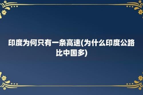 印度为何只有一条高速(为什么印度公路比中国多)