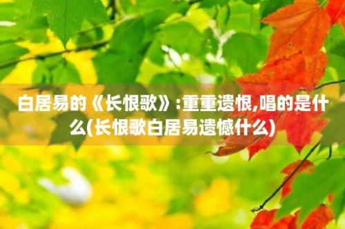 白居易的《长恨歌》:重重遗恨,唱的是什么(长恨歌白居易遗憾什么)