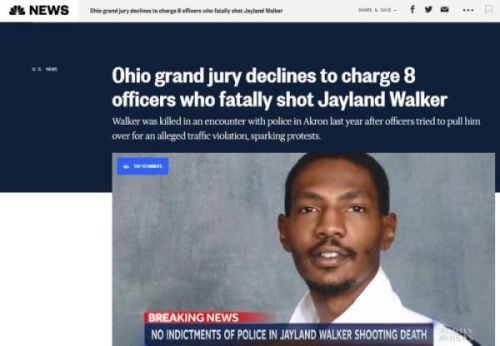 美国8名警察开枪94次击毙非裔男子 大陪审团：不起诉