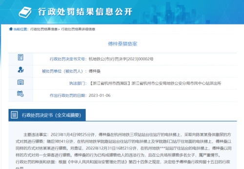  杭州公开一批色狼行政处罚结果，杭州色术健康管理有限公司