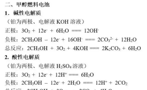 高中常见燃料电池反应方程式(燃料电池电化学反应)