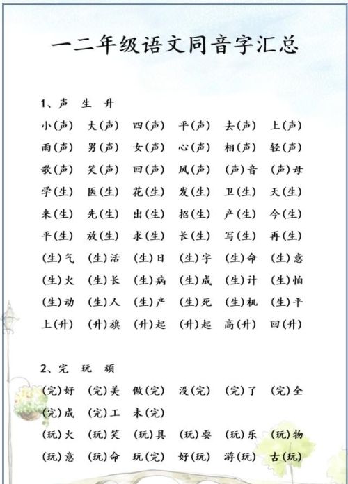 一二年级的同音字(小学语文二年级同音字)