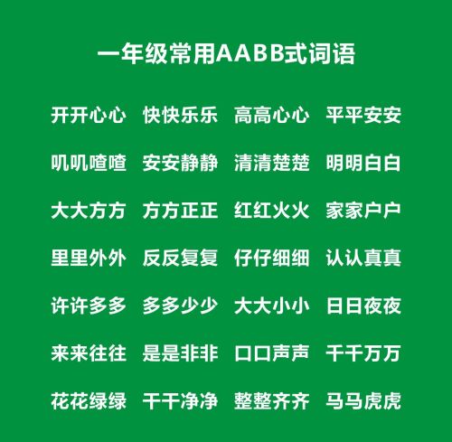 小学一年级aabb式词语(一年级aabb的词语有哪些大全集)