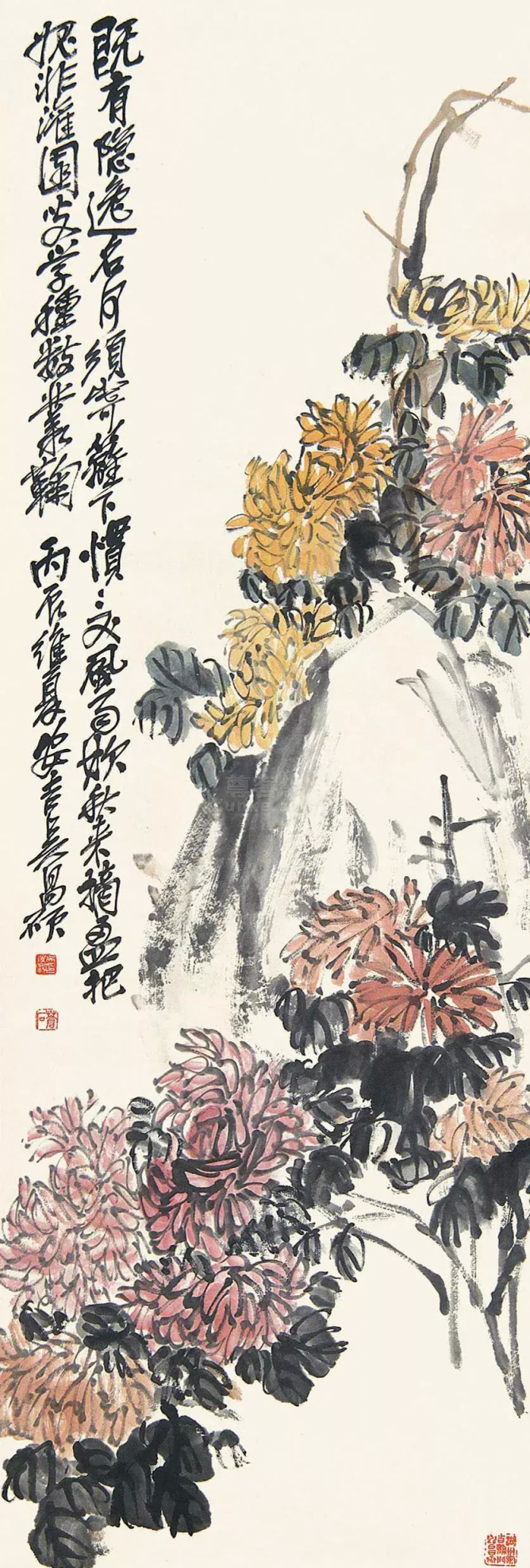 吴昌硕笔下赏菊花的作品(吴昌硕笔下赏菊花图片)