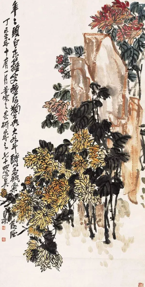 吴昌硕笔下赏菊花的作品(吴昌硕笔下赏菊花图片)