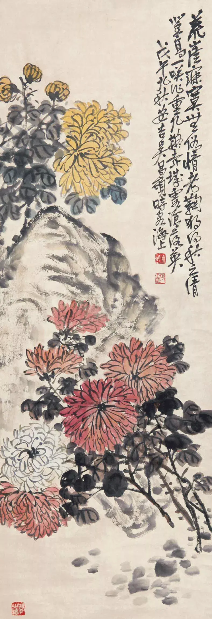 吴昌硕笔下赏菊花的作品(吴昌硕笔下赏菊花图片)