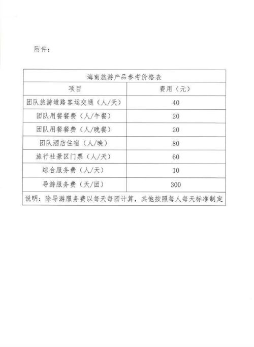 海南发布旅游产品参考价格：团队酒店住宿每人80元/晚