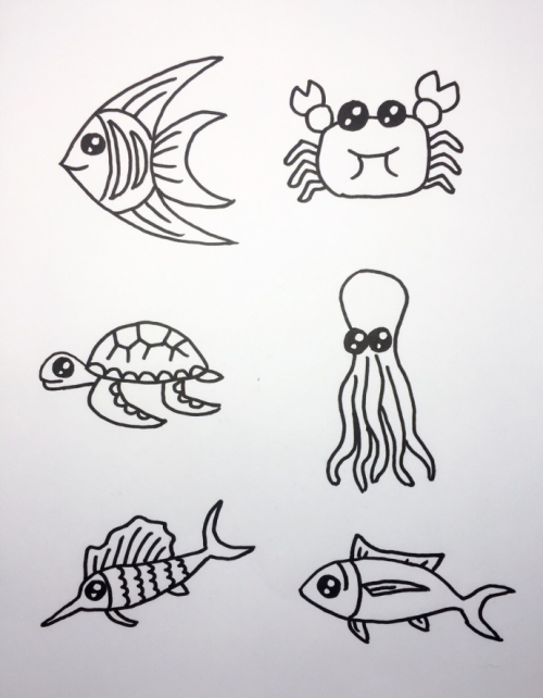 海底世界小鱼和珊瑚画(海底世界珊瑚简笔画颜色)