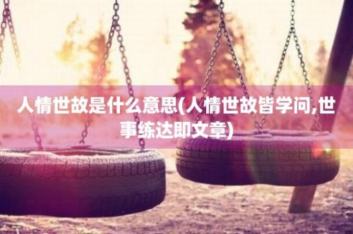 人情世故是什么意思(人情世故皆学问,世事练达即文章)