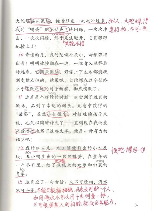 四年级语文上册陀螺的笔记(四年级上册语文陀螺的课堂笔记)