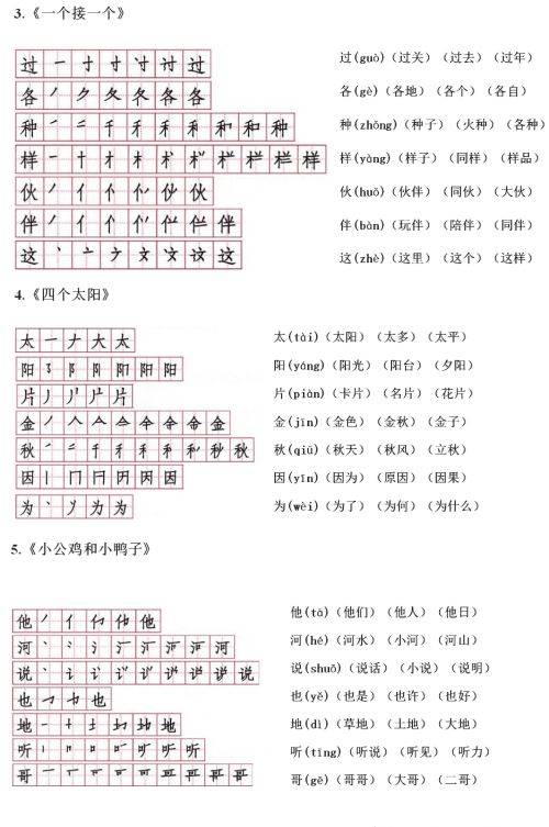 一年级下学期语文生字表笔顺和拼音(部编版一年级下册生字笔顺组词打印)