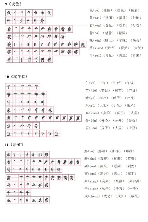 一年级下学期语文生字表笔顺和拼音(部编版一年级下册生字笔顺组词打印)