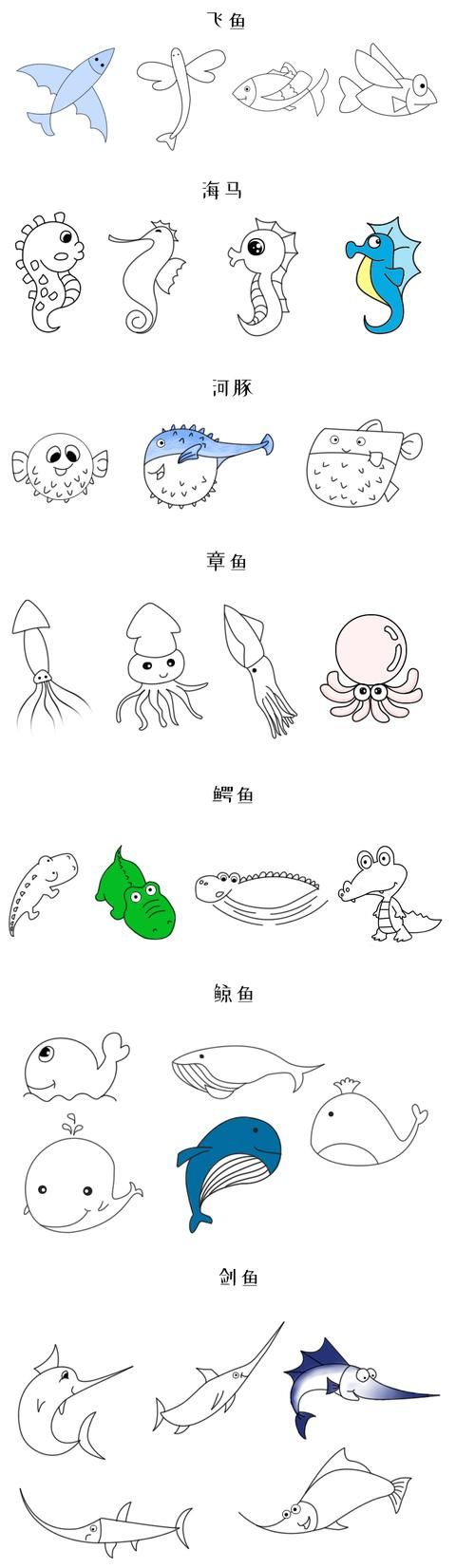 各种海洋生物及仙人掌简笔画集合图片大全(各种各样的仙人掌简笔画)