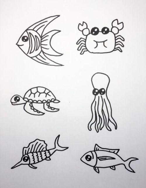 大型海底动物简笔画(各种海底动物简笔画大全彩色)