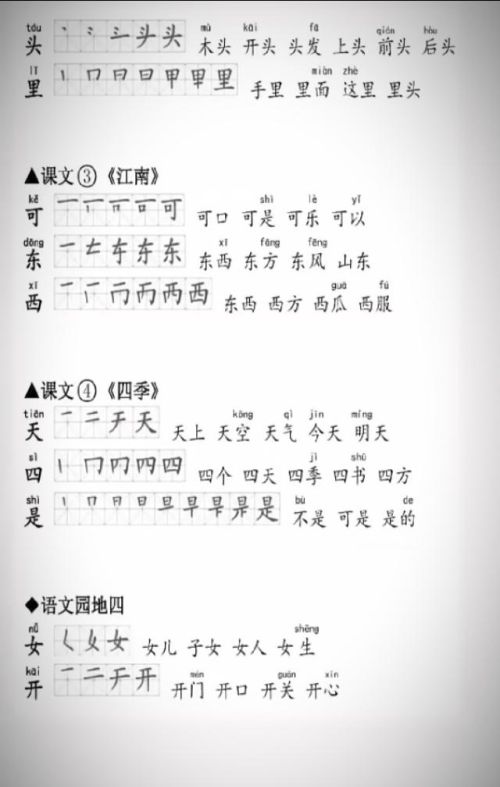 一年级语文上册生字笔顺、组词大全(人教版小学语文一年级上册生字笔顺)