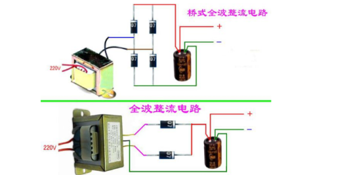 4颗二极管构成的桥式整流电路(桥式整流电路中,若四个二极管接反)