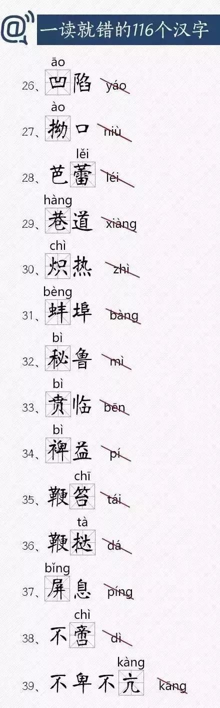 一读就错的116个汉字的意思(一读就错的116个汉字打印版)