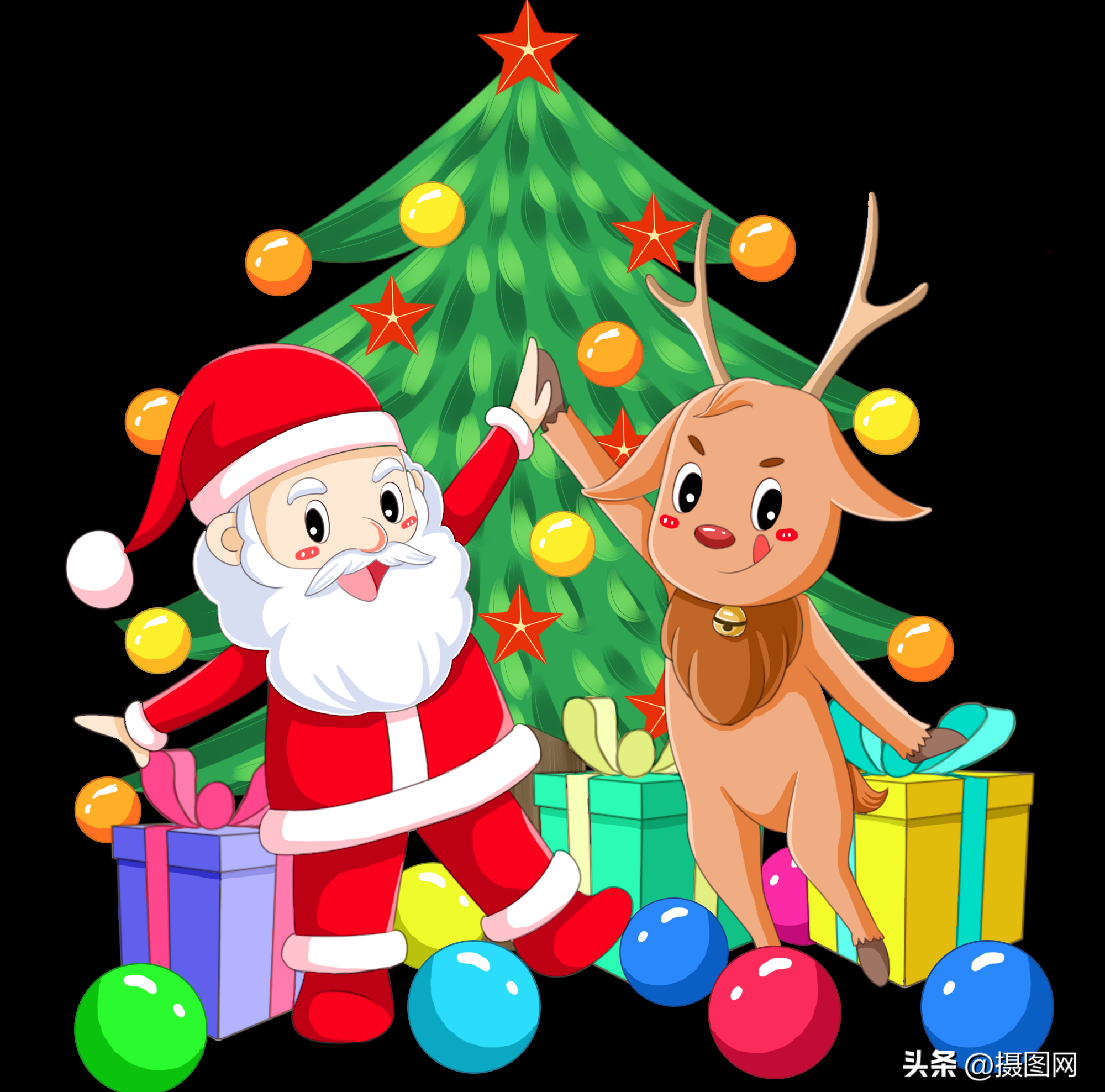 圣诞老人和圣诞树的画法(搜索圣诞老人的插画)