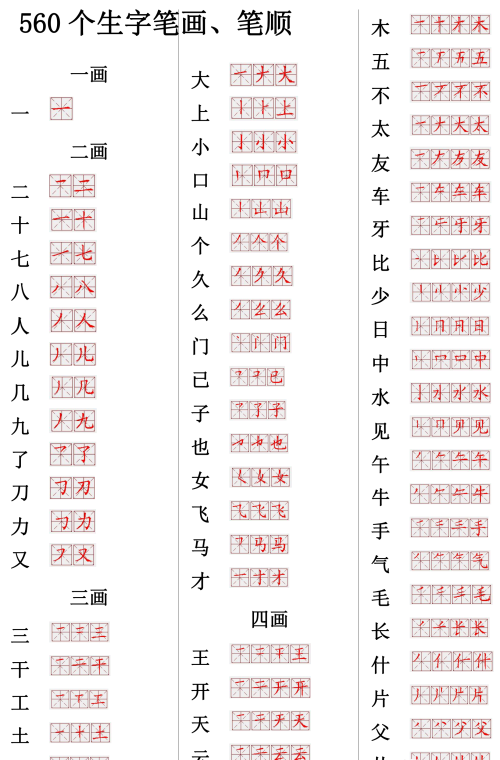 小学生生字笔画笔顺(小学生生字笔画)