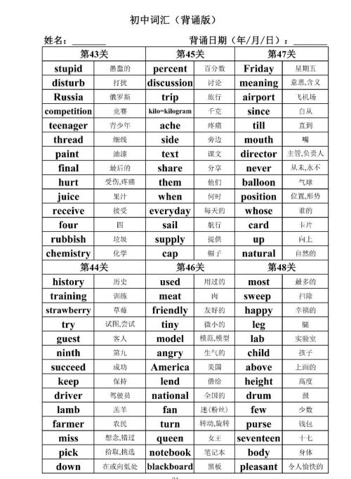 初中英语单词背诵技巧(初中英语背诵单词表)
