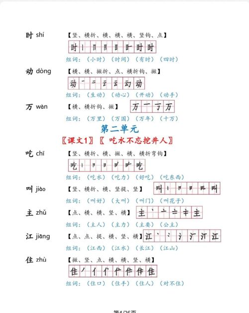 一年级语文下册课后生字组词+拼音(一年级语文下册生字表组词(可打印))