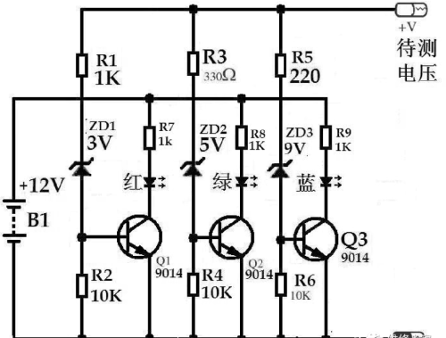用LED和稳压管制作的简易电压表