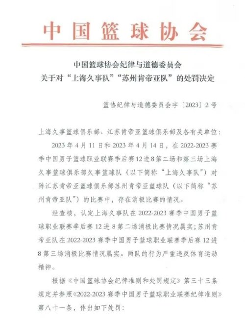  什么算消极比赛？篮协就假球事件罚单出炉，处罚原因引球迷质疑