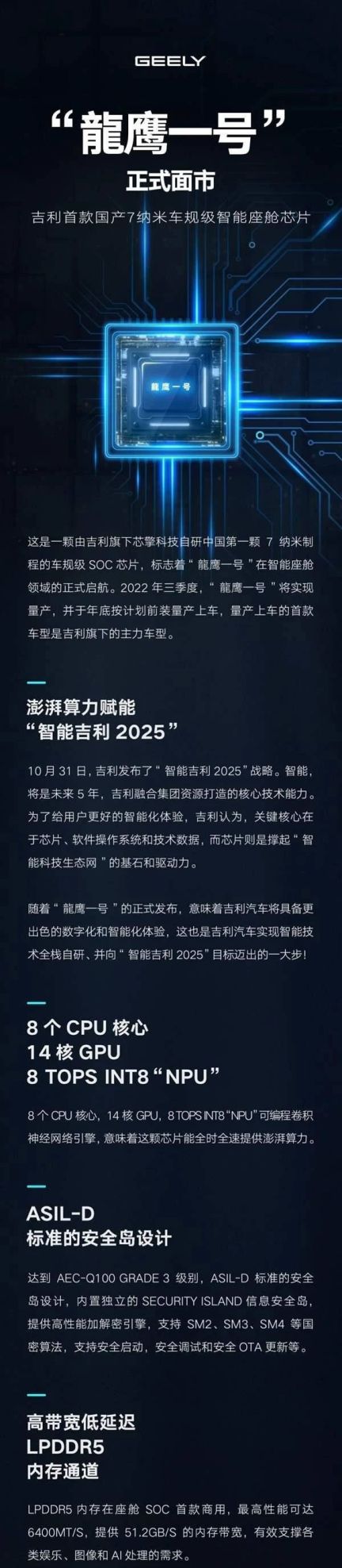 正式量产，首款国产车规级7nm智能座舱芯片“龍鷹一号”发布