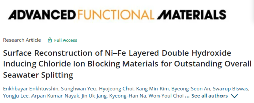 AFM:表面重构NiFeOOH/Ni3Fe阻断氯离子腐蚀提高盐水分解的稳定性