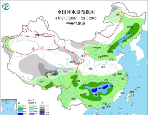 中央气象台：江南华南将有明显降雨过程 北方地区将有大风降温和沙尘天气