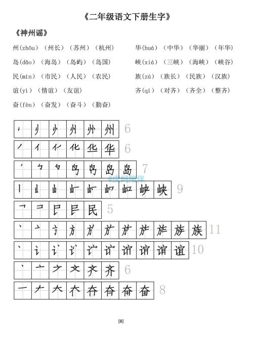 二年级下册生字笔顺打印版(二年级语文下册生字拼音组词笔顺怎么写)