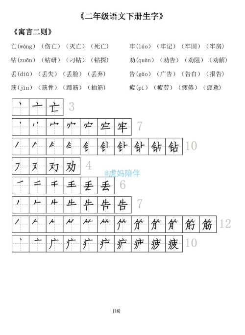 二年级下册生字笔顺打印版(二年级语文下册生字拼音组词笔顺怎么写)