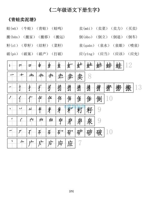 二年级下册生字笔顺打印版(二年级语文下册生字拼音组词笔顺怎么写)