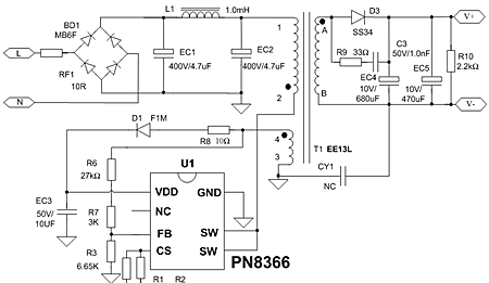 RIY5V/1A充电器应用方案