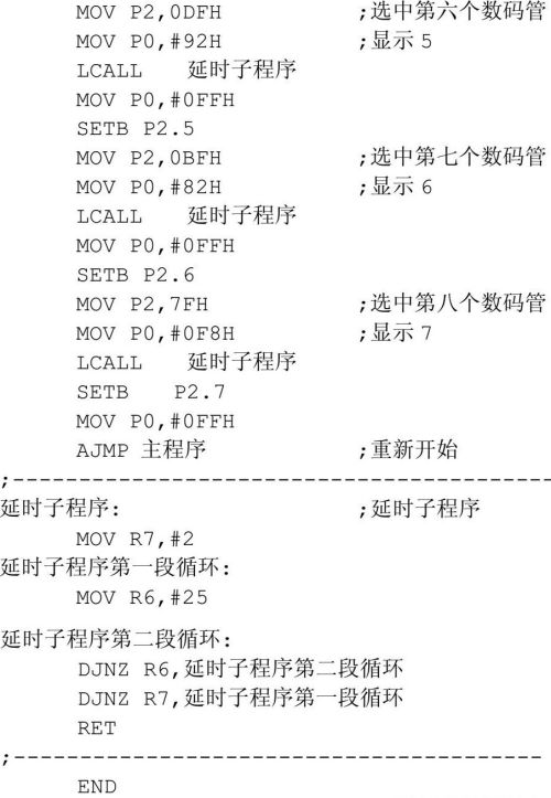 实例讲解，八位七段数码管依次显示字符“0～7”程序