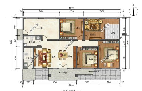 农村建房，宅基地14*20米，要求厨房不在套内，如何设计？