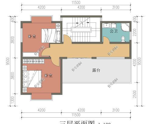 开间12米，进深8米，两层半如何设计？