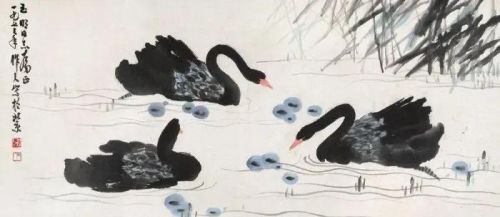 邓拓为吴作人国画《黑天鹅》题写诗塘的诗内容是什么？