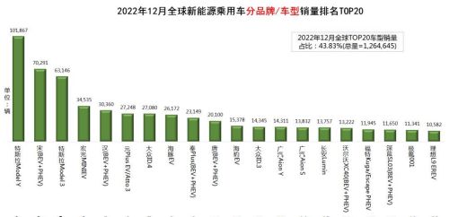 全球新能源汽车销量排名(2022年全年)：全球销冠还得看中国