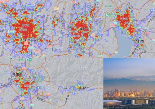 晚上八点看我国西南五大城市热力图：成都第一，昆明和贵阳如何？