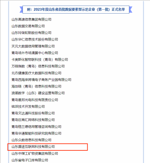 诸城一企业入选2023年度山东省首批数据要素型示范企业（第一批）名单