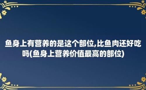 鱼身上有营养的是这个部位,比鱼肉还好吃吗(鱼身上营养价值最高的部位)