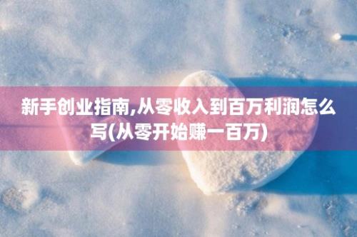 新手创业指南,从零收入到百万利润怎么写(从零开始赚一百万)