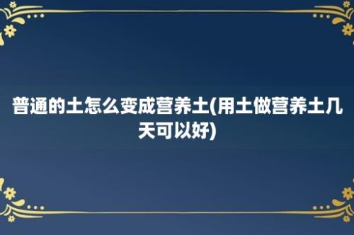 普通的土怎么变成营养土(用土做营养土几天可以好)