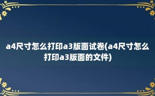 a4尺寸怎么打印a3版面试卷(a4尺寸怎么打印a3版面的文件)