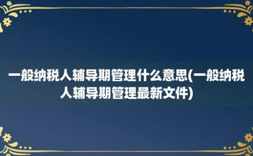 一般纳税人辅导期管理什么意思(一般纳税人辅导期管理最新文件)