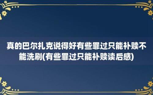 真的巴尔扎克说得好有些罪过只能补赎不能洗刷(有些罪过只能补赎读后感)