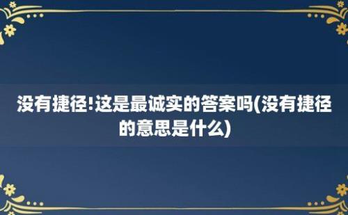 没有捷径!这是最诚实的答案吗(没有捷径的意思是什么)